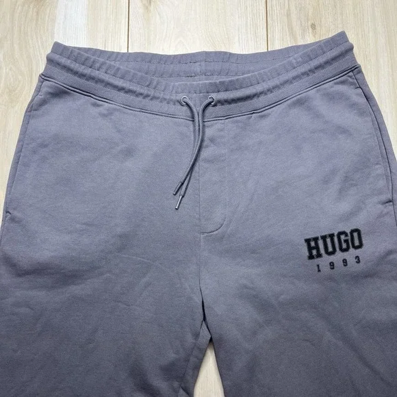 Hugo Boss Terry Knit Logo Sweatpants Joggers Mens XL Gray Tapered Cotton - Picture 5 of 14